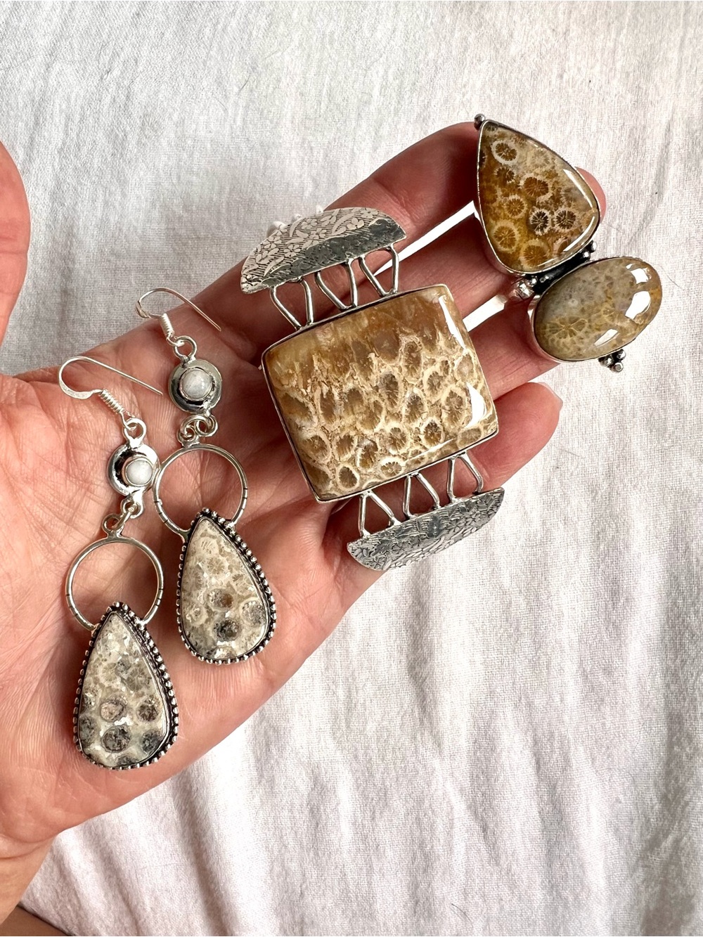 925 MASSIVE Petoskey Stone Fossil Ring 8.25 - Picture 8 of 8
